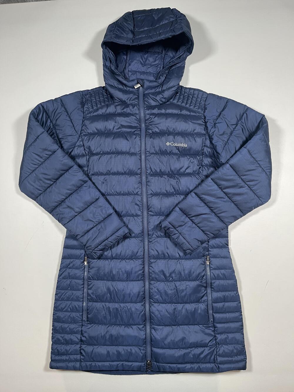 Columbia Coat Womens Small Blue Hooded Puffer Quilted Mid Length Winter Warm